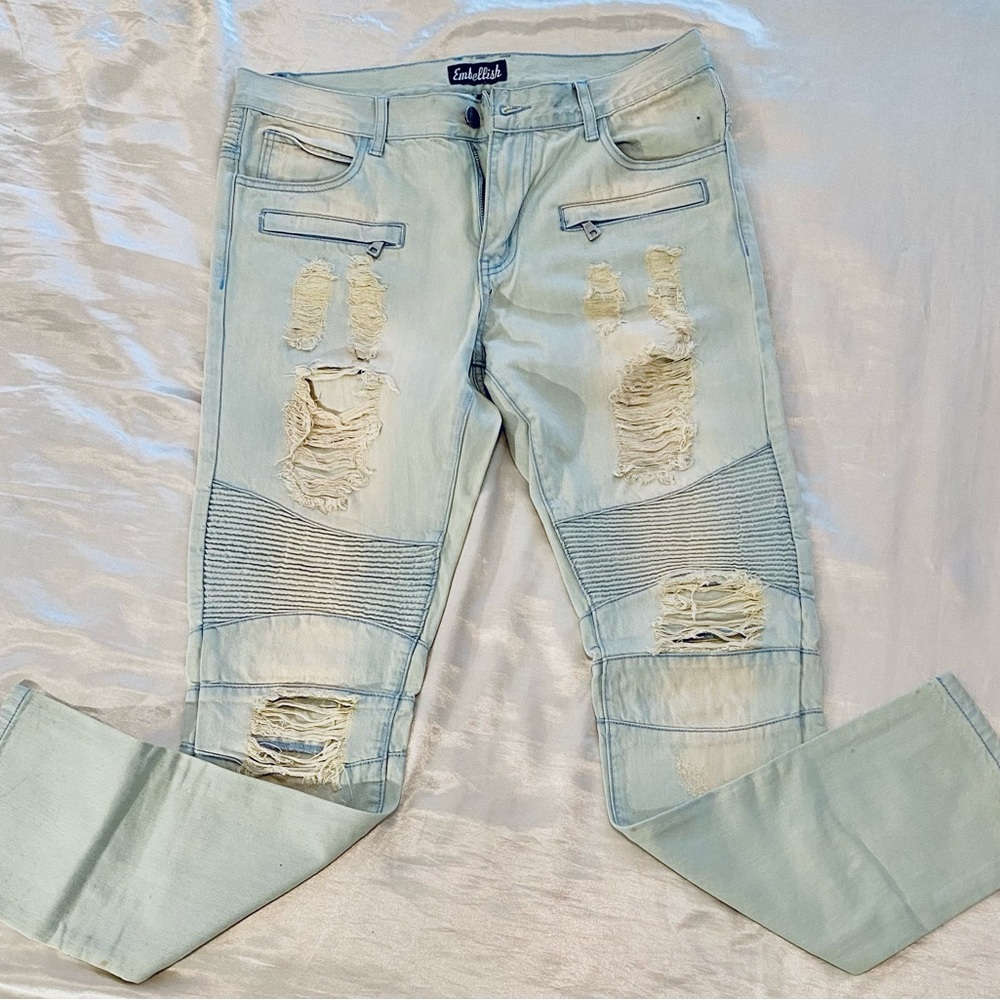 Endeavors Light Blue Distressed Slim Jeans for Men